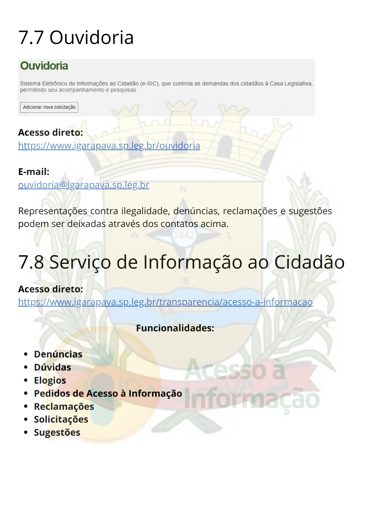 Ouvidoria; Serviço de Informação ao Cidadão