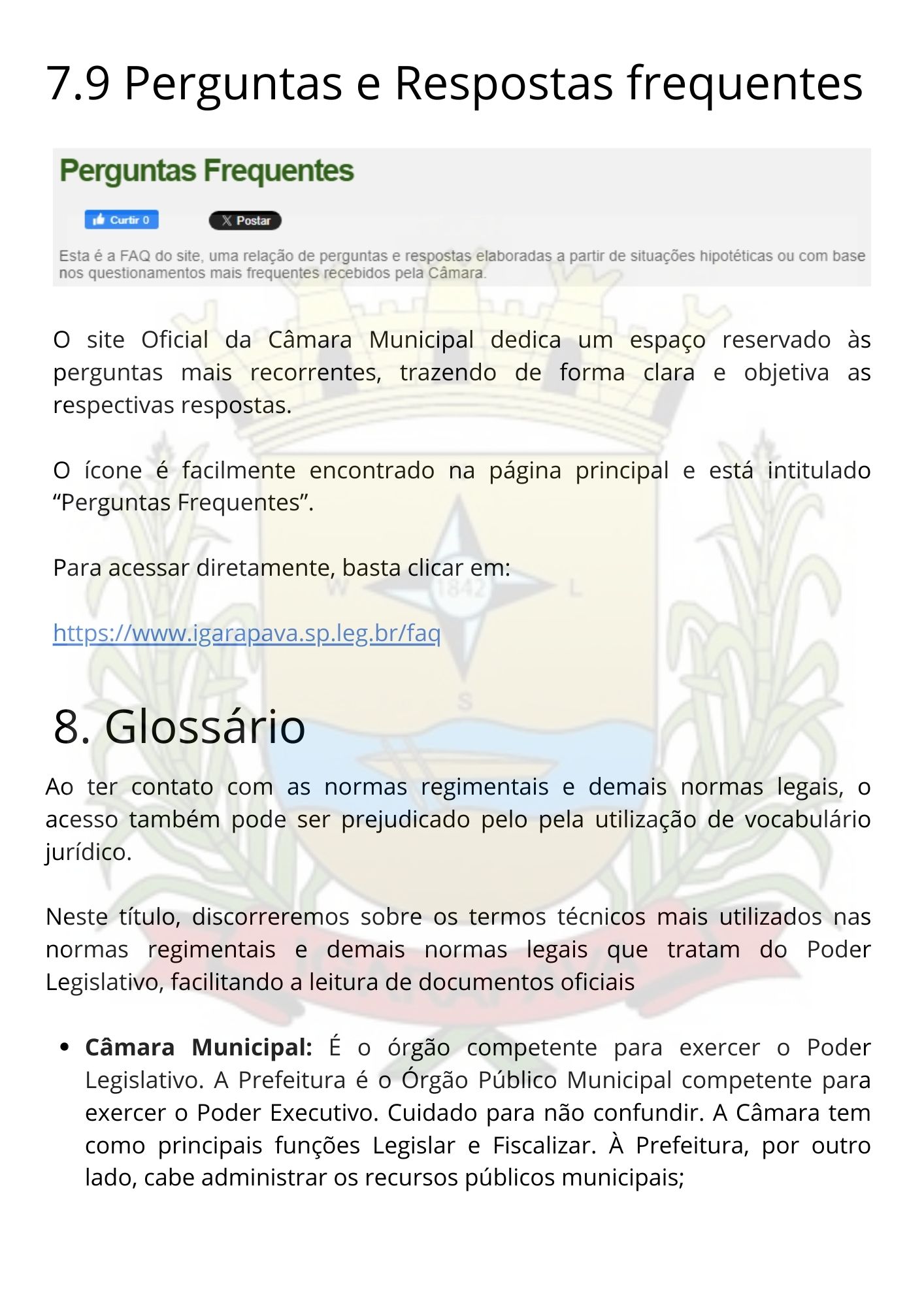 Perguntas e Respostas Frequentes; Glossário